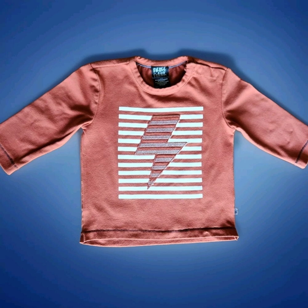 FIERCE FRANK Lightening Bolt Embroidered Long Sleeve Shirt Size 18Mo Color Rust